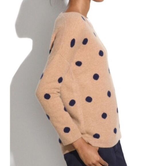 Madewell 100% merino wool mocha tan and ivory crewneck sweater size medium - Picture 2 of 7